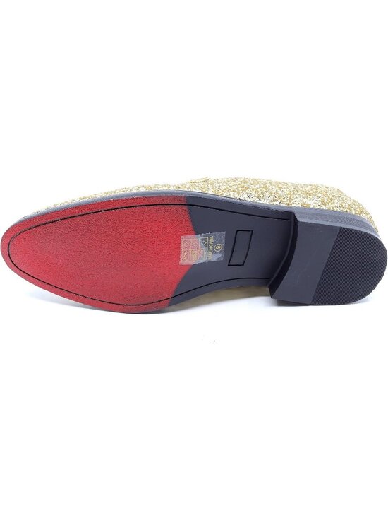Metrocharm Men\'s Gold Glitter Rubber Velvet Loafers Gold Buckle Slip On Shoes main image 6